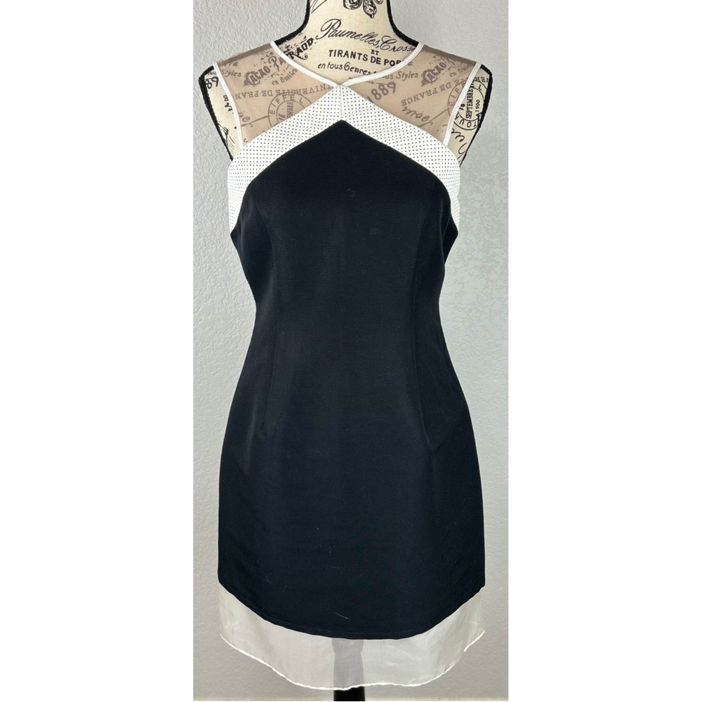 NWT Wai Ming LBD Sophie Dress Silk with Mesh and Leather Trim, size Medium
